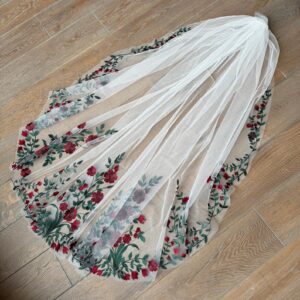 Floral Red Embroidery Veil