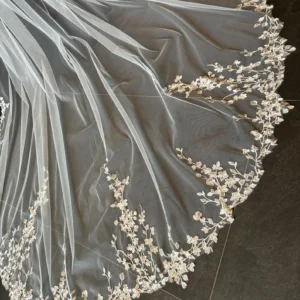 Long Cathedral Wedding Veil with Embroidered Edge