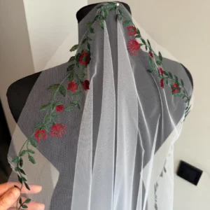 Elegant Colored Wedding Veil with Floral Lace